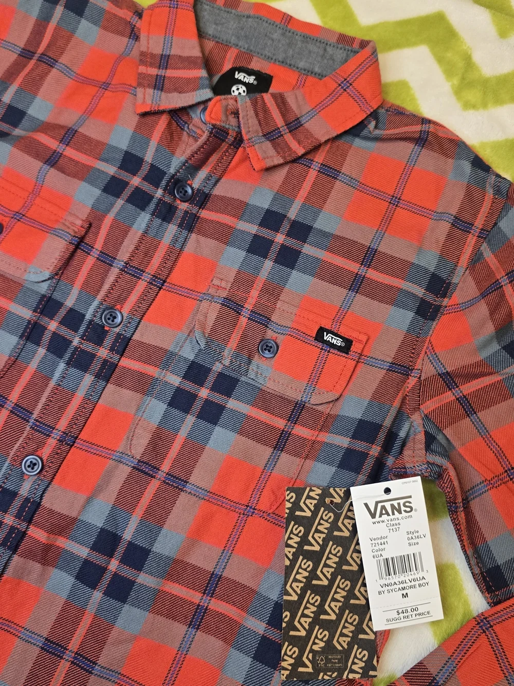 Vans Kid's Red Plaid Flannel Shirt Size Medium